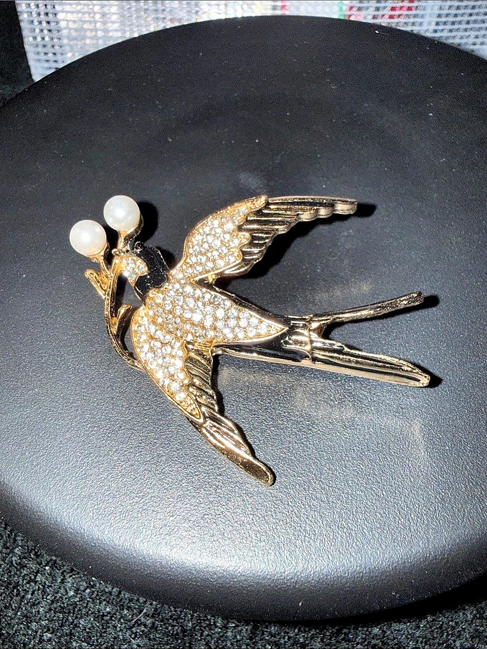 Crystal Bird Brooch in Gold & White